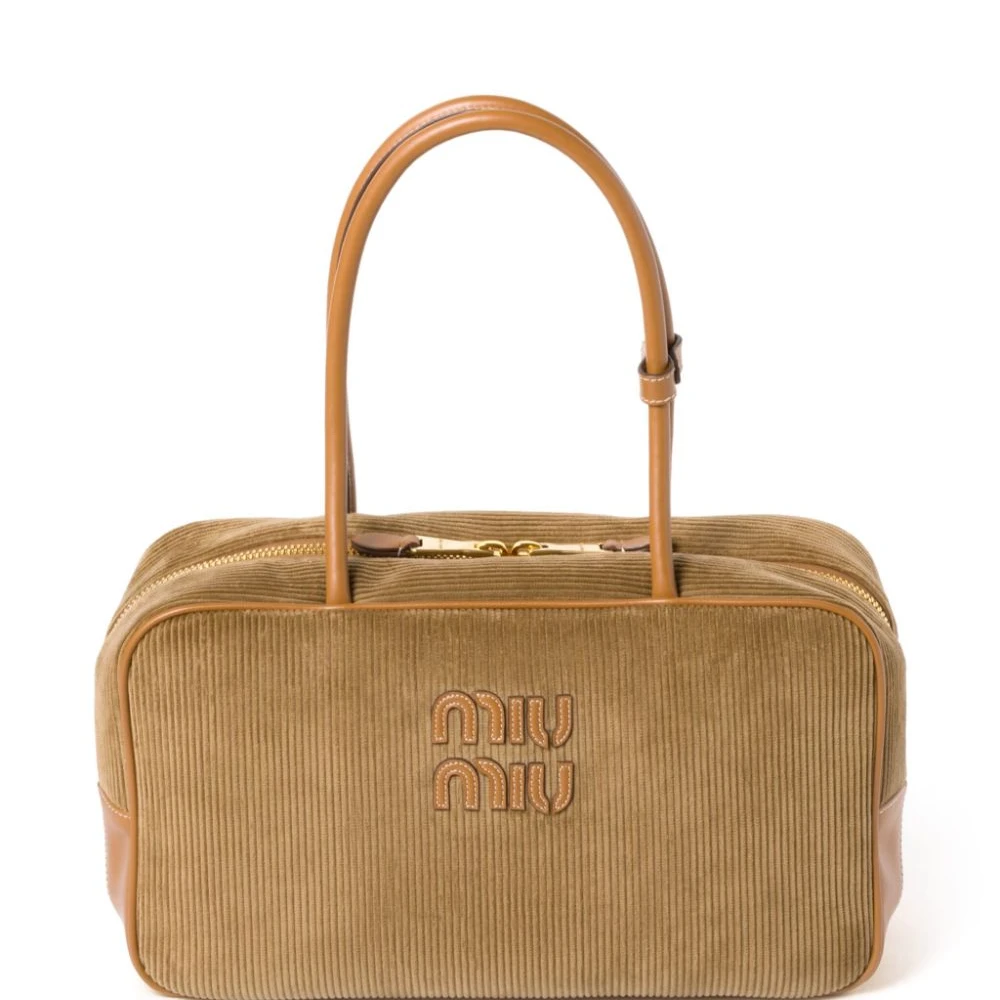 Miu Miu Caramel Brown Calf Leather Large Beau Shoulder Bag Gold Hardware Front replica handbags
