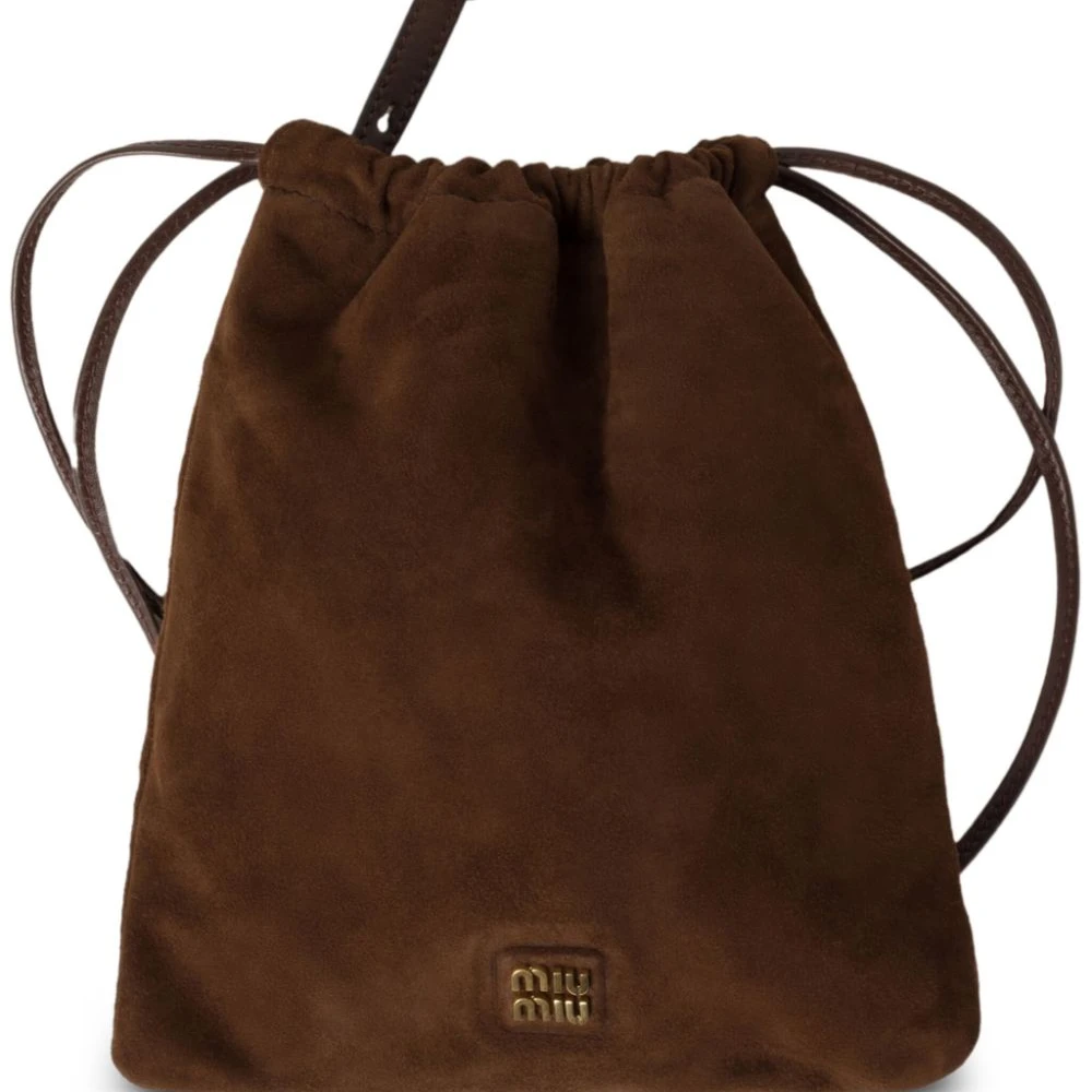 Miu Miu Cocoa Brown Suede Small Pouch Gold Hardware Front replica handbags
