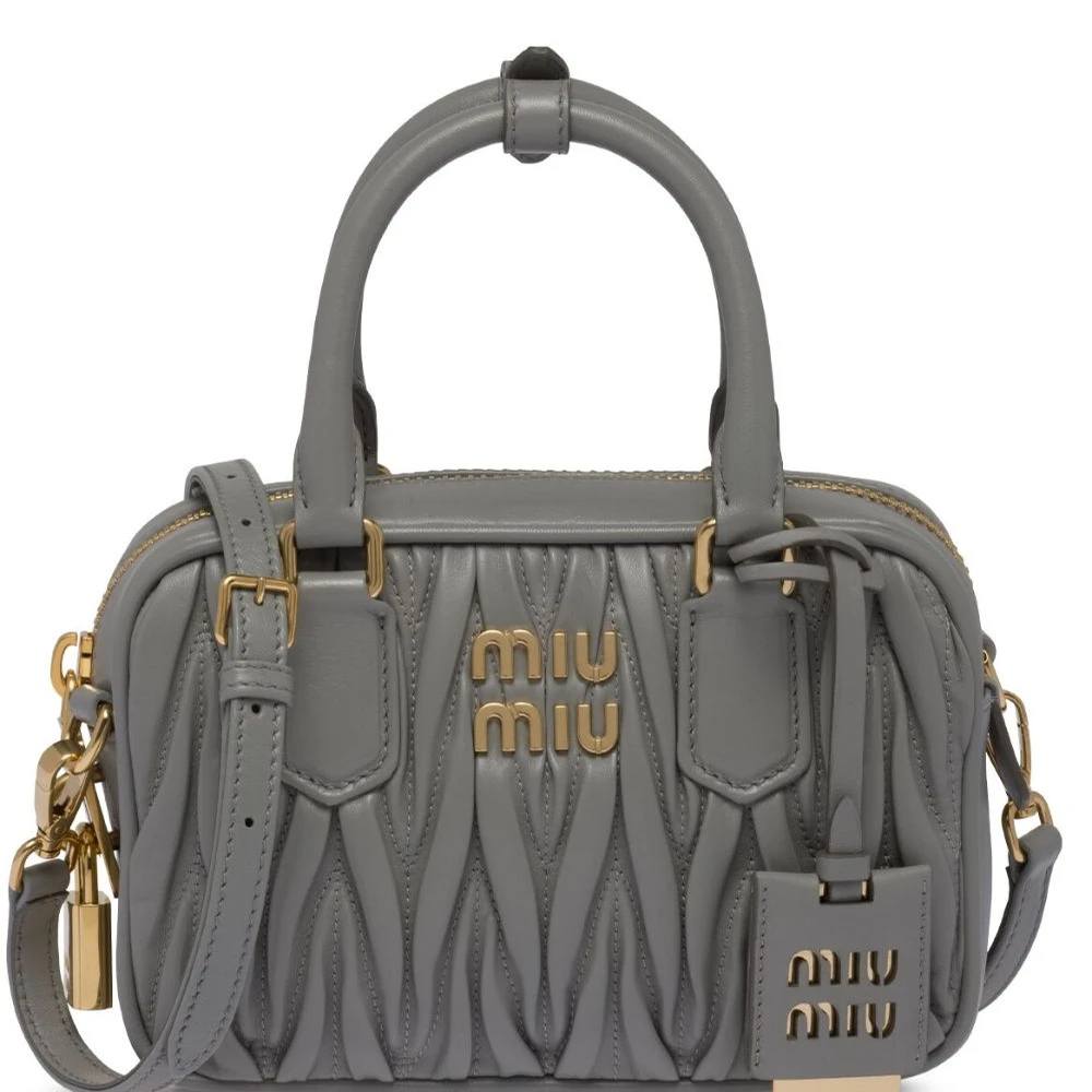 Miu Miu Grey Nappa Matelasse Leather Mini Bag Gold Hardware Front replica handbags