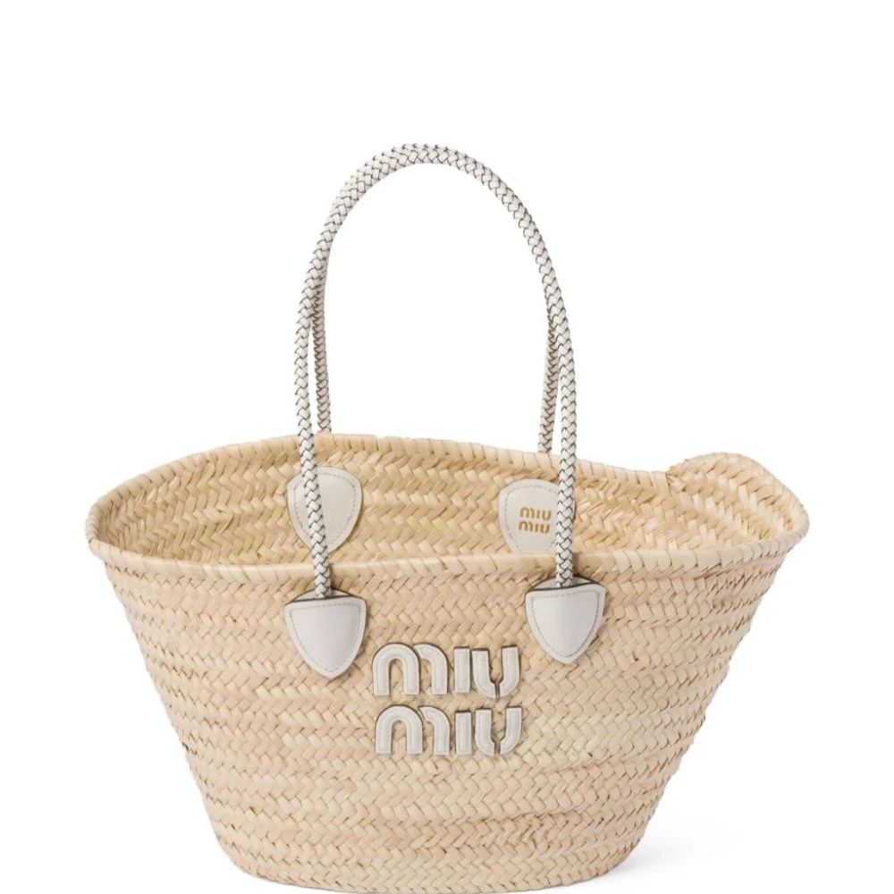 Miu Miu Light Beige Woven Raffia Large Beach Bag Fron replica handbags