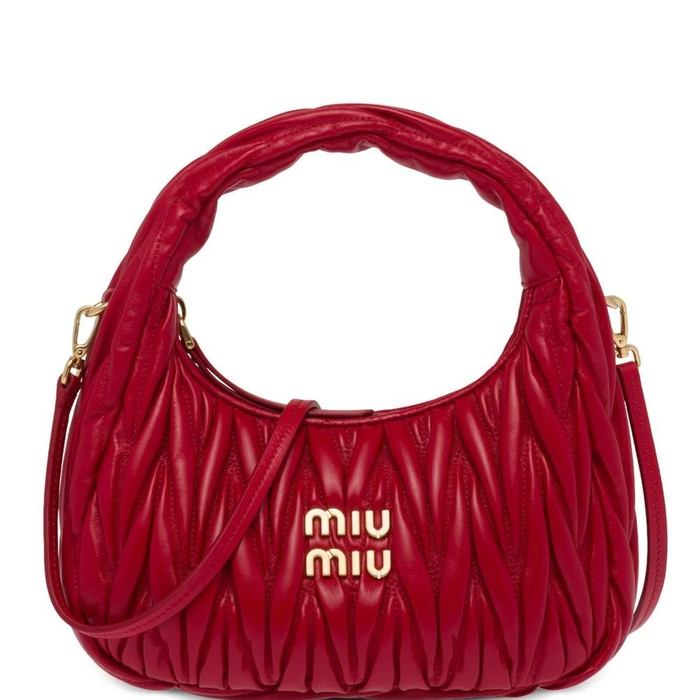 Miu Miu Red Nappa Matelasse Leather Mini Wander Shoulder Bag Gold Hardware Front REPLICA HANDBAGS