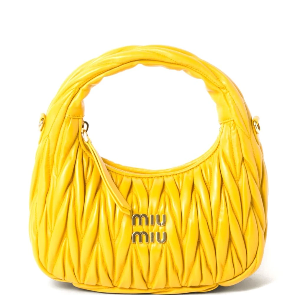 Miu Miu Sunflower Yellow Nappa Matelasse Leather Medium Wander Tote Bag Front replica handbags