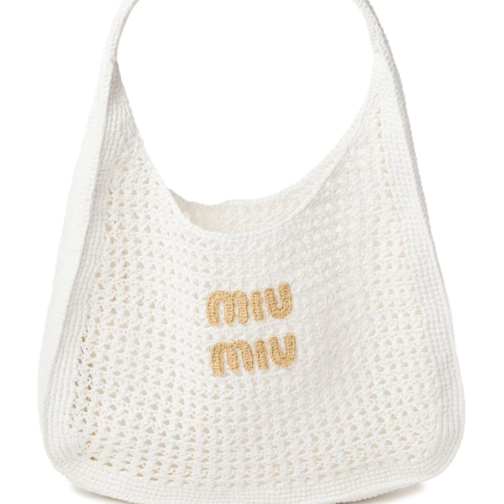Miu Miu White Crochet Knit Medium Handbag Front replica handbags