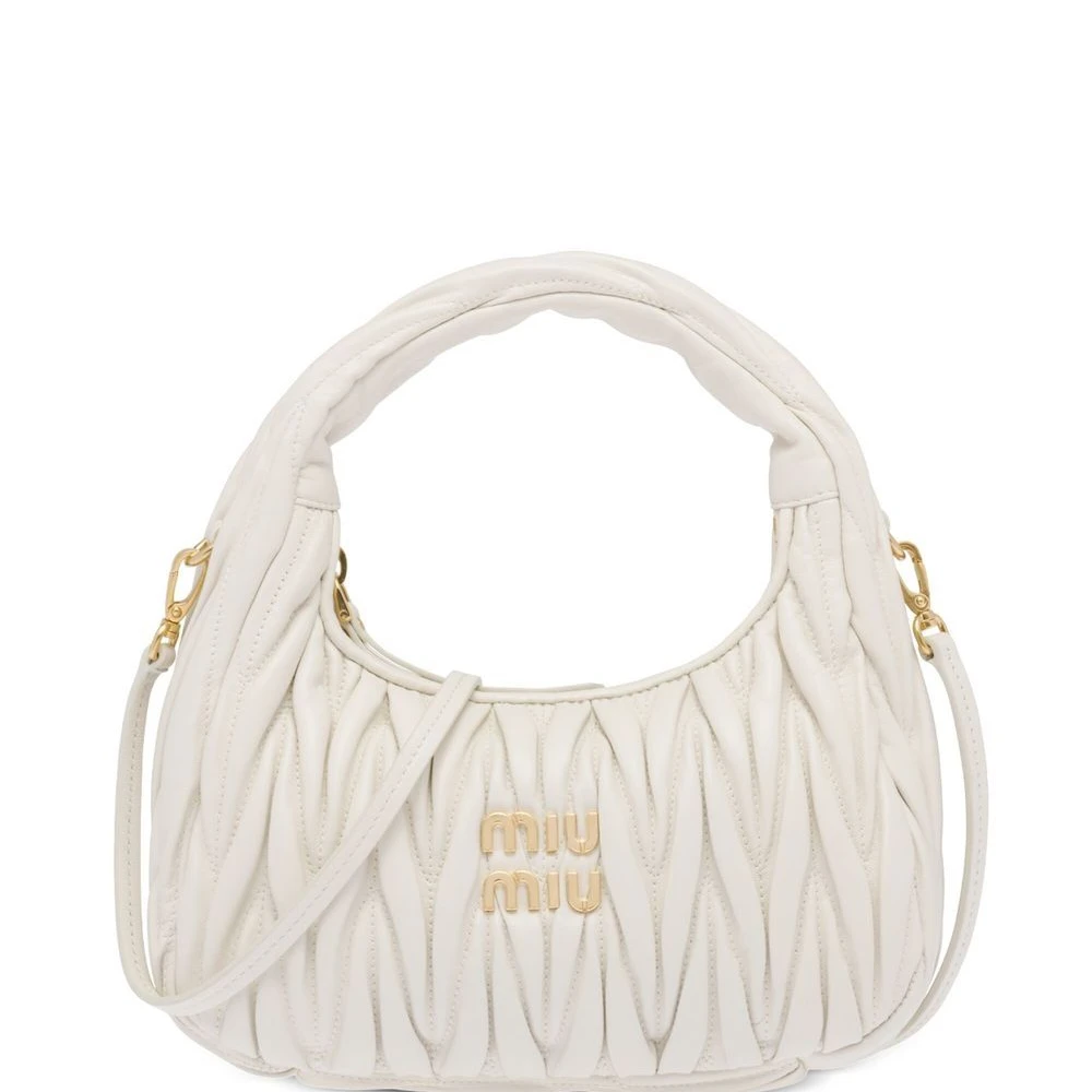 Miu Miu White Nappa Matelasse Leather Mini Wander Shoulder Bag Gold Hardware Front replica handbags