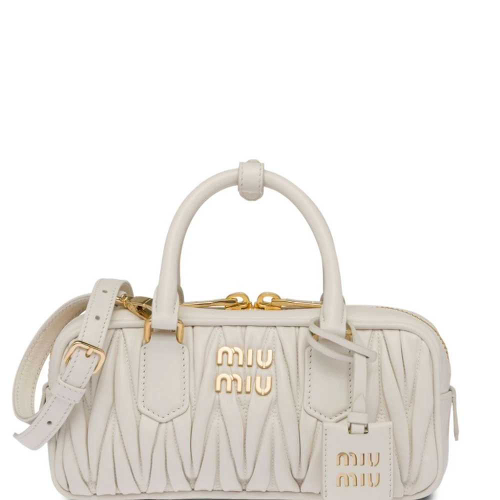 Miu Miu White Nappa Matelasse Leather Small Arcadie Bag Gold Hardware Front replica handbags