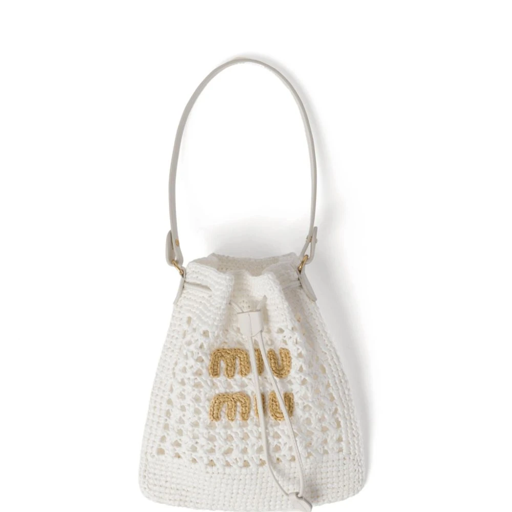 Miu Miu White Woven Raffia Mini Bag Front replica handbags