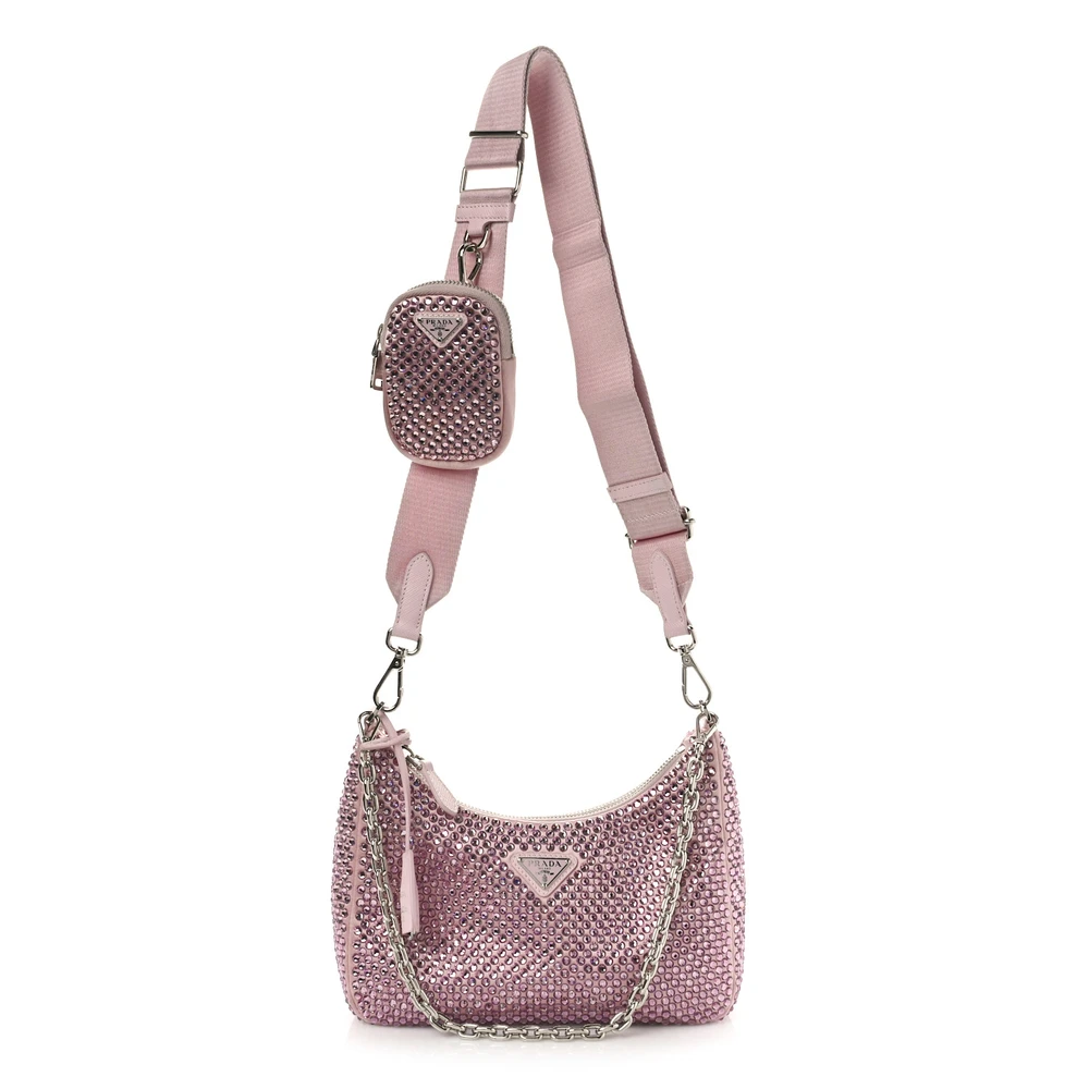 Prada Alabastro Satin & Crystal Re-Edition 2005 Shoulder Bag Silver Hardware Front Replica handbags
