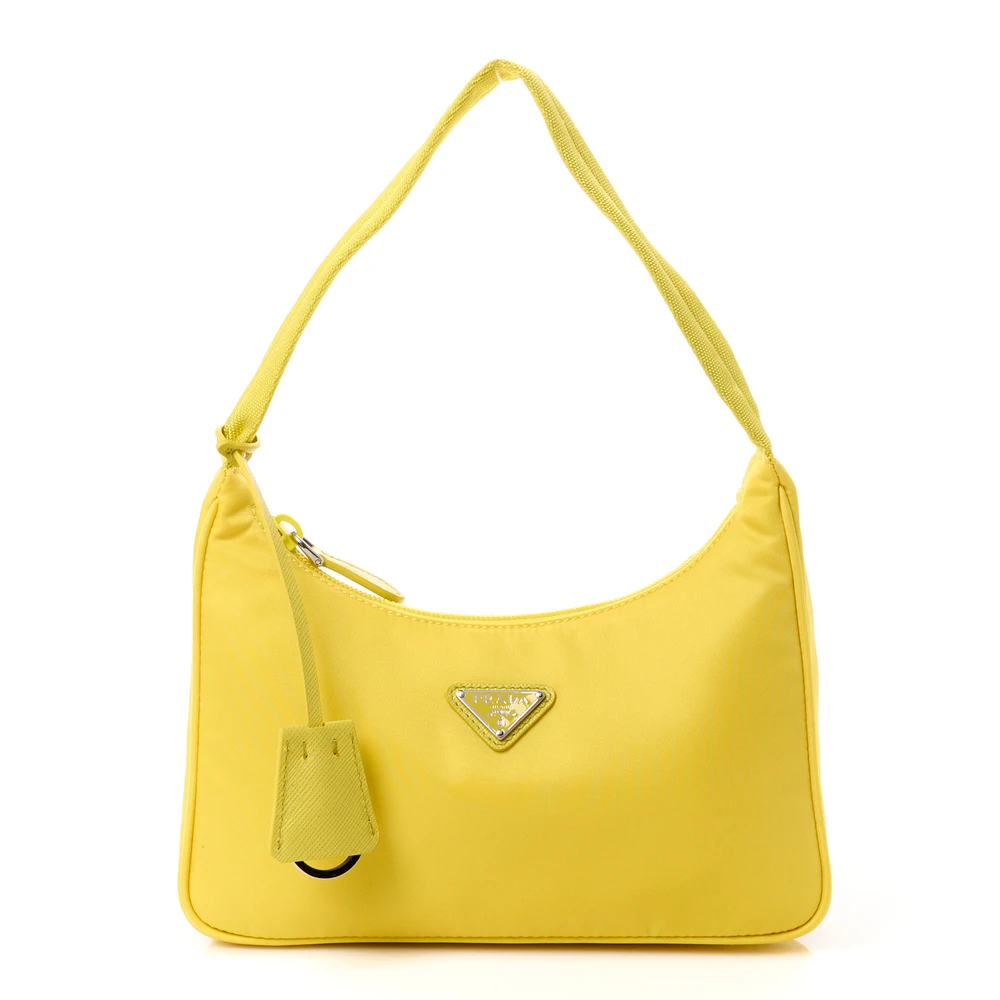 Prada Ananas Tessuto Nylon & Saffiano Leather Mini Re-Edition 2000 Bag Silver Hardware Front Replica handbags