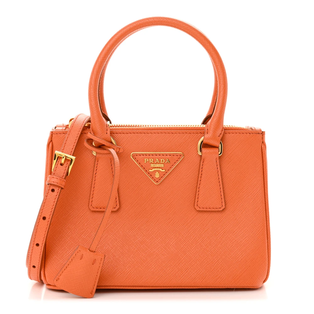 Prada Arancio Saffiano Lux Leather Mini Galleria Double Zip Tote Brass Hardware Front Replica handbags
