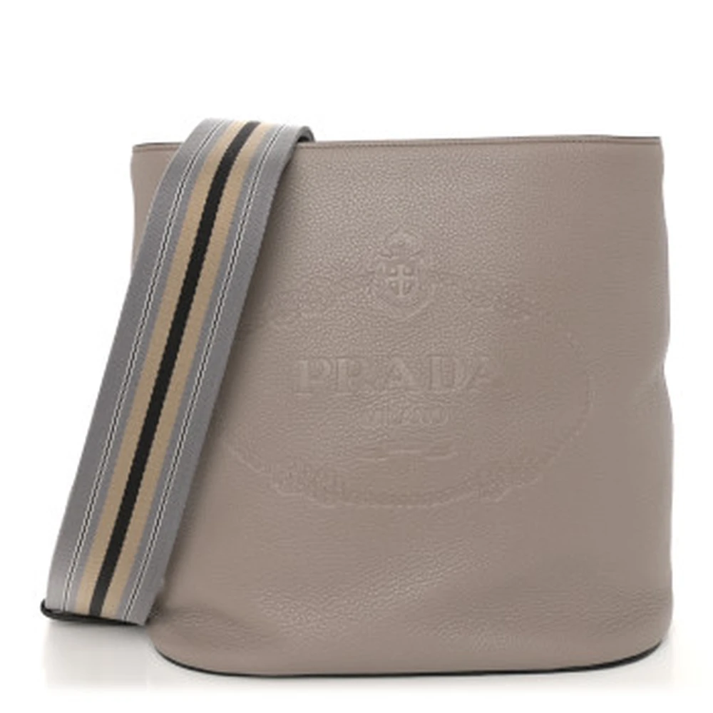 Prada Ardesia Vitello Phenix Leather Medium Logo Hobo Front Replica handbags