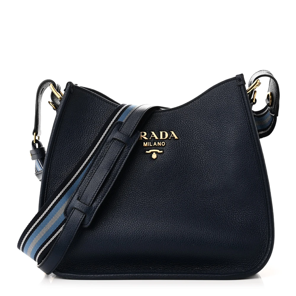 Prada Baltico Vitello Daino Leather Hobo Messenger Bag Gold Hardware Front Replica handbags