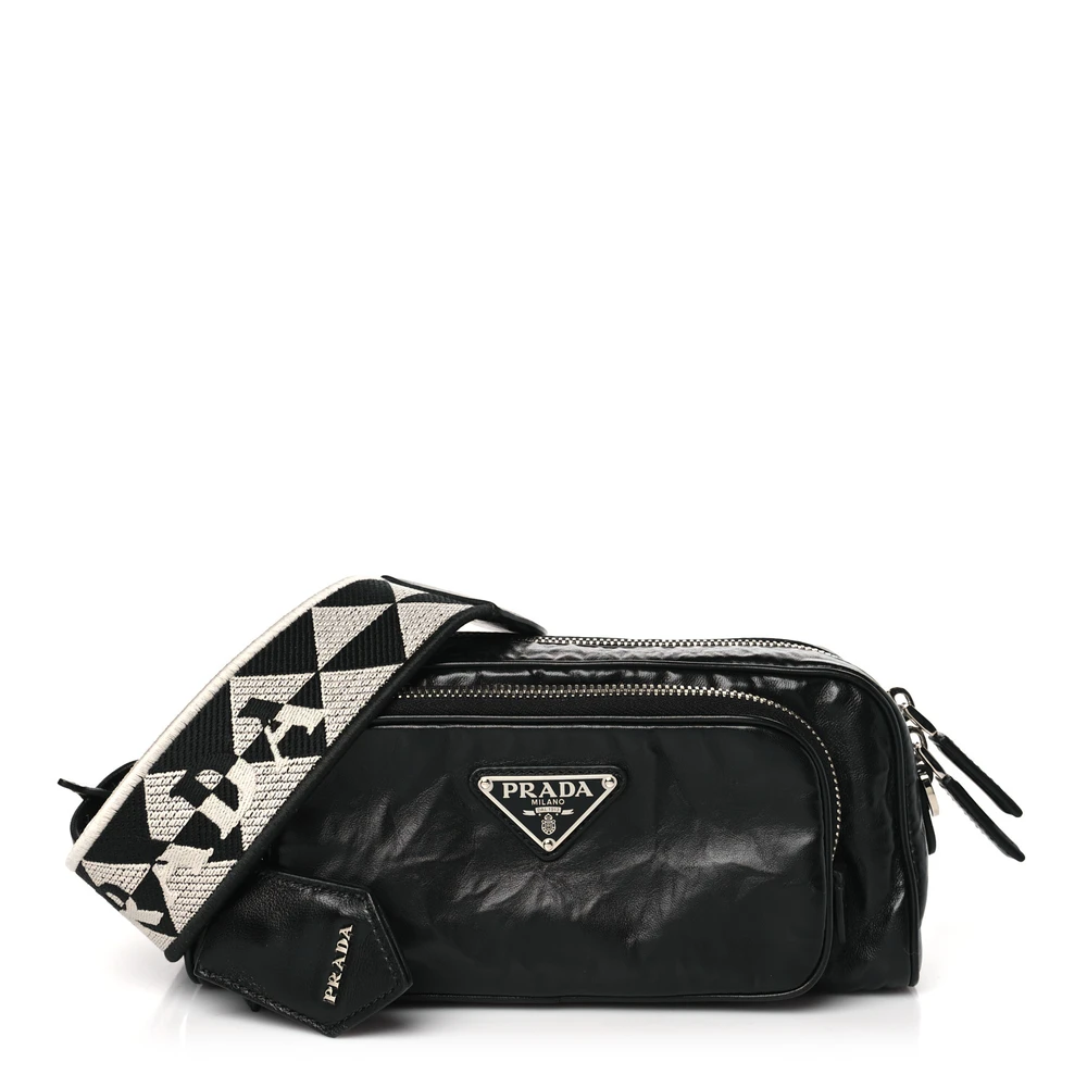Prada Black Antique Nappa Leather Medium Multi-Pocket Shoulder Bag Silver Hardware Front Replica handbags
