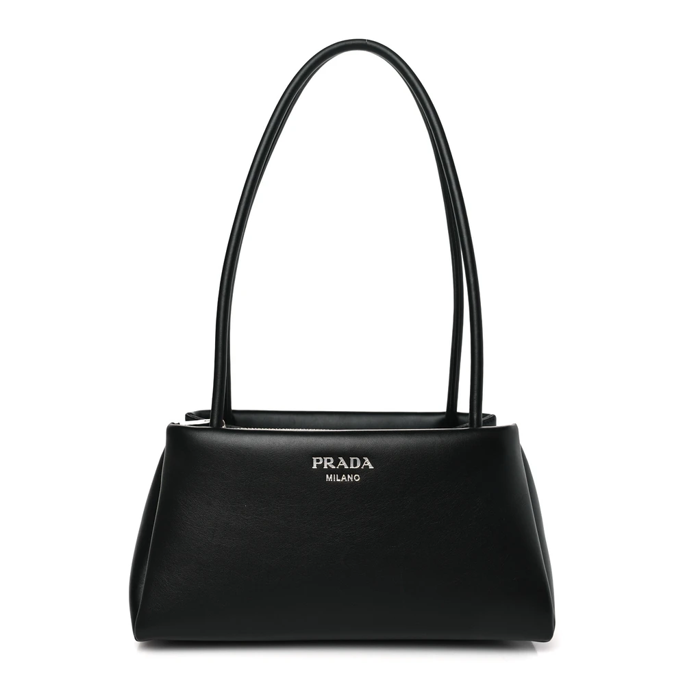 Prada Black Nappa Leather Mini Shoulder Bag Silver Hardware Front Replica handbags