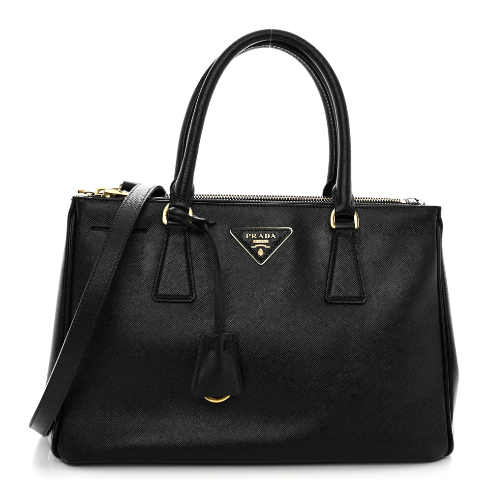 Prada Black Saffiano Leather Small Galleria Double Zip Tote Brass Hardware Front Replica handbags