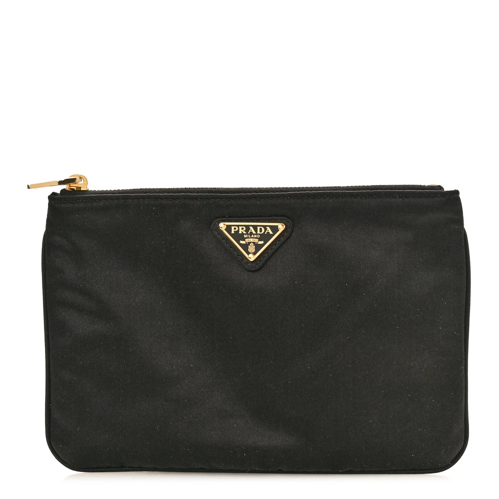 Prada Black Tessuto Nylon & Saffiano Leather Small Wristlet Gold Hardware Front Replica handbags