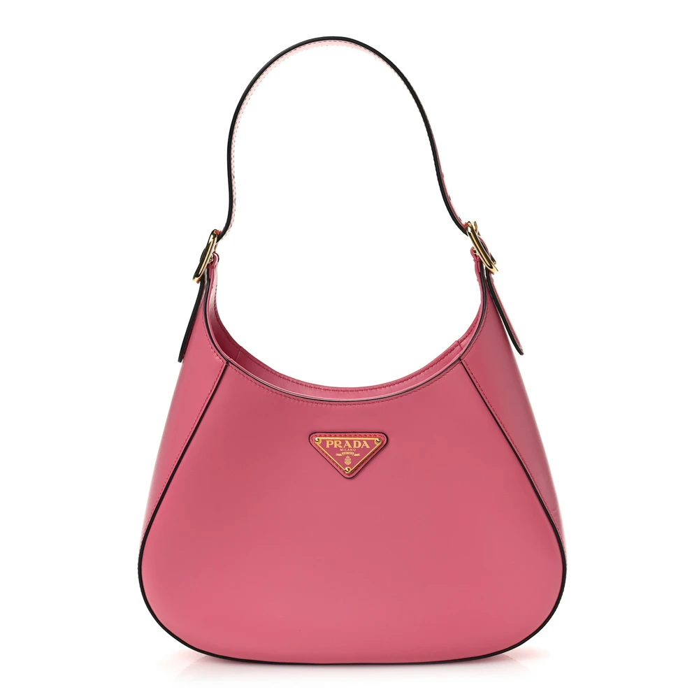 Prada BlackPink Box Calfskin Leather Medium Shoulder Bag Gold Hardware Front Replica handbags