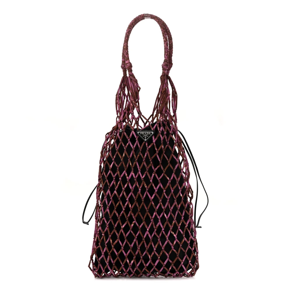 Prada BlackPink Tessuto Nylon Net Large Tote Front Replica handbags