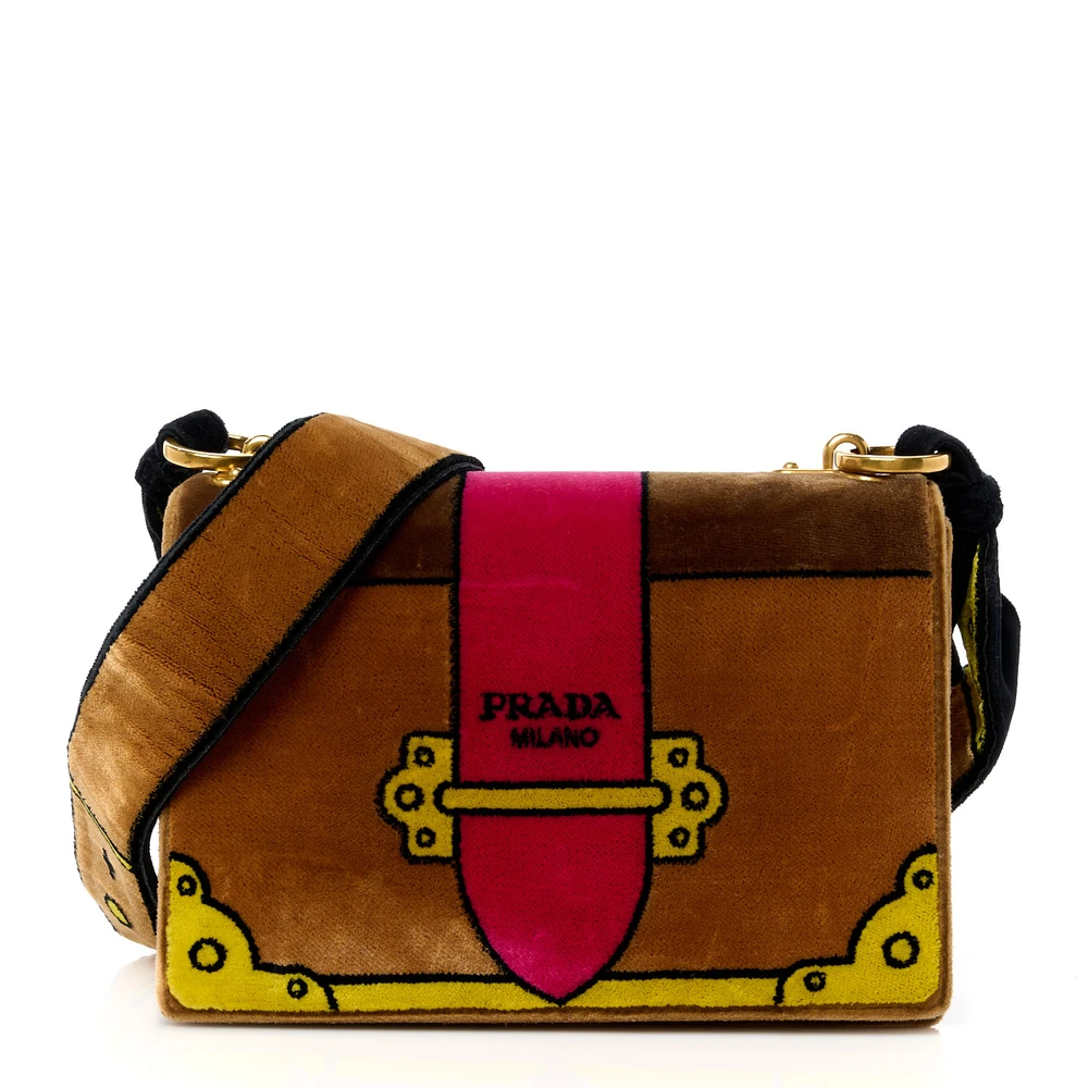Prada Cammello Velluto Ricamo Small Cahier Shoulder Bag Front Replica handbags