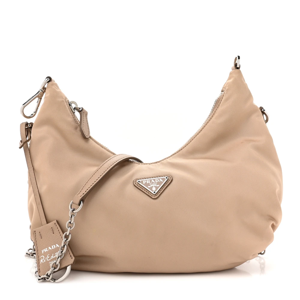 Prada Cammeo Tessuto Nylon & Saffiano Leather Medium Re-Edition 2006 Shoulder Bag Silver Hardware Front Replica handbags