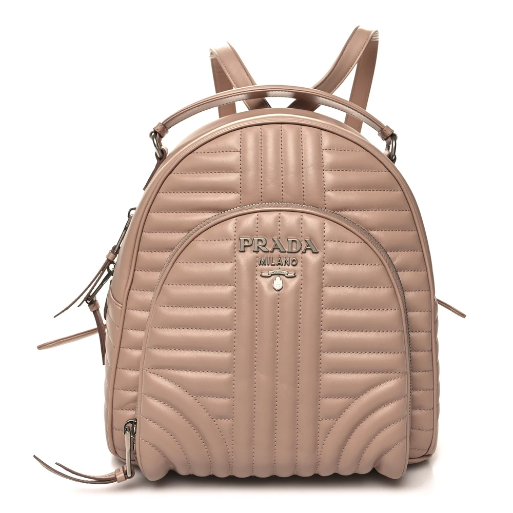 Prada Cipria Soft Calfskin Leather Impunture Diagramme Day Backpack Silver Hardware Front Replica handbags