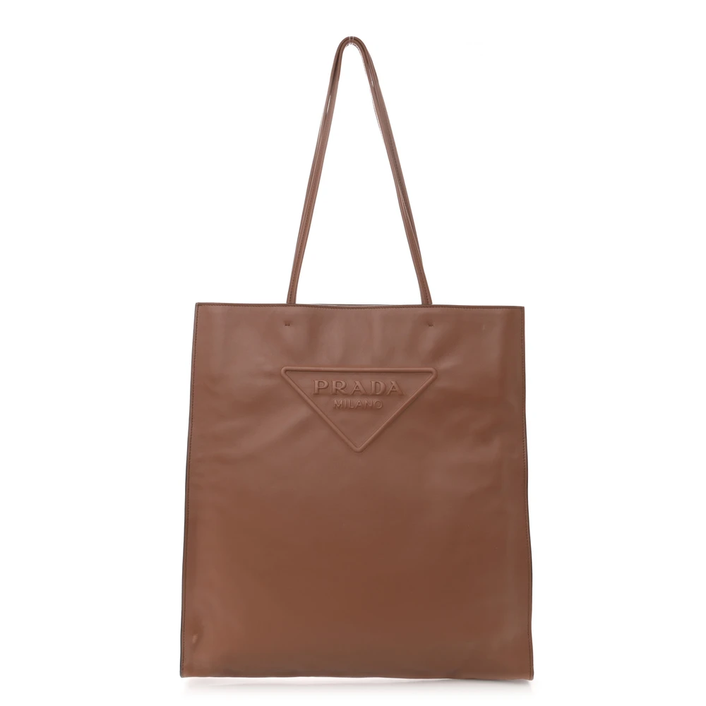 Prada Cognac Soft Calfskin Leather Medium Tote Front Replica handbags