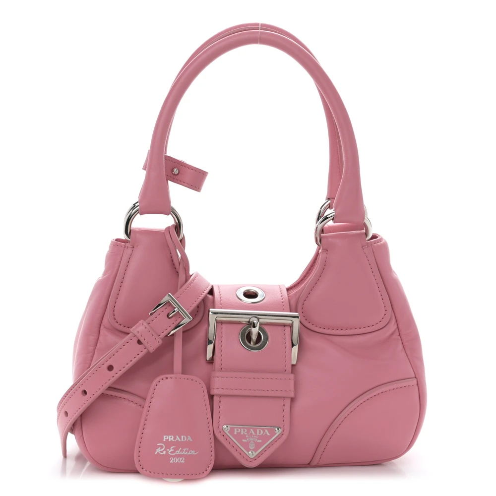 Prada Geranio Soft Padded Nappa Leather Medium Re-Edition 2002 Moon Bag Silver Hardware Front Replica handbags