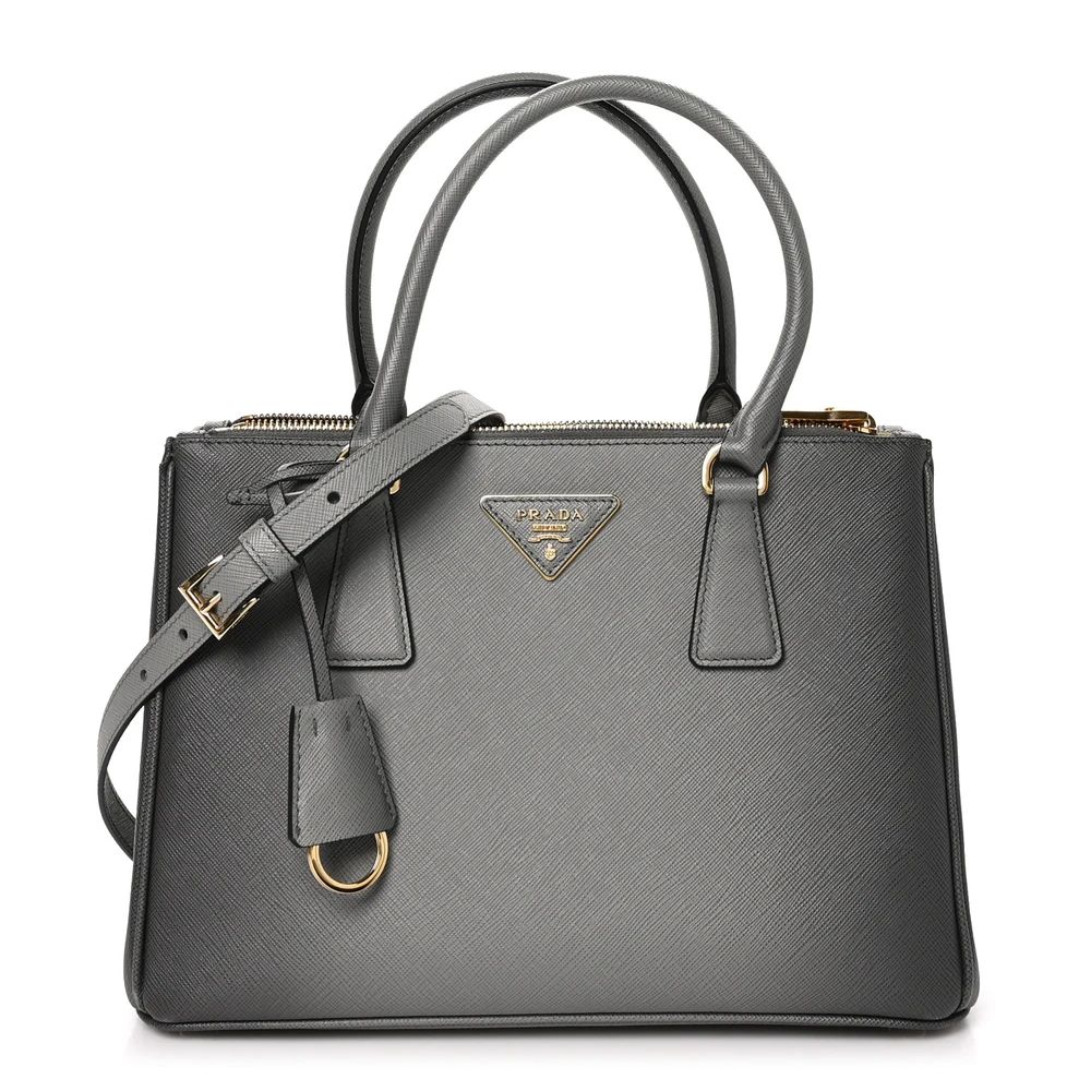 Prada Gradient Slate Grey Saffiano Ombre Leather Small Galleria Double Zip Tote Gold Hardware Front Replica handbags