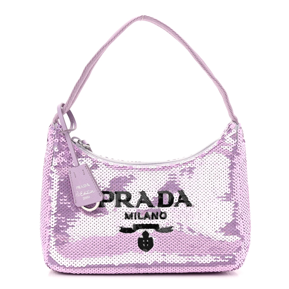 Prada LiliumBlack Paillettes Sequin Mini Re-Edition 2000 Bag Silver Hardware Front Replica handbags