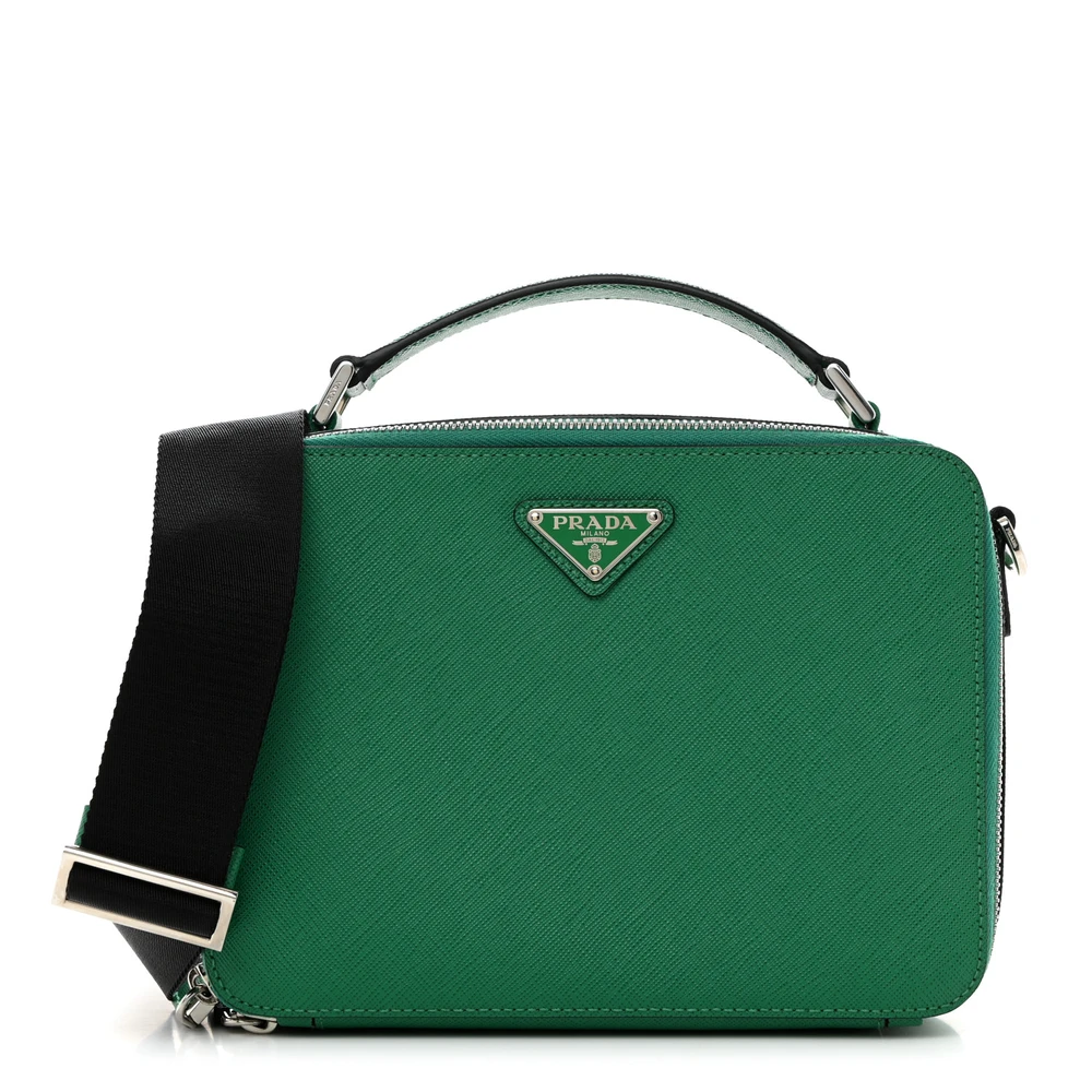 Prada Mango Saffiano Leather Medium Brique Crossbody Bag Silver Hardware Front Replica handbags
