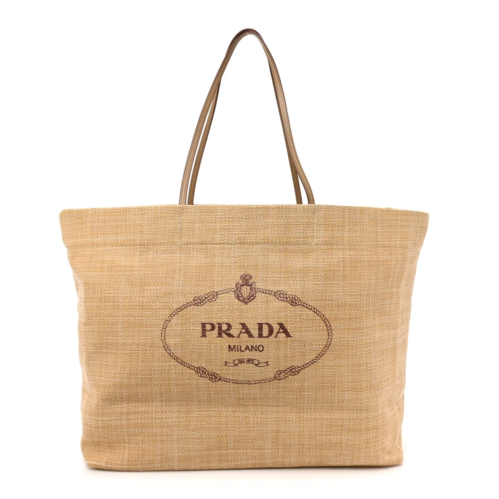 Prada Naturale Raffia Medium Logo Tote Front Replica handbags