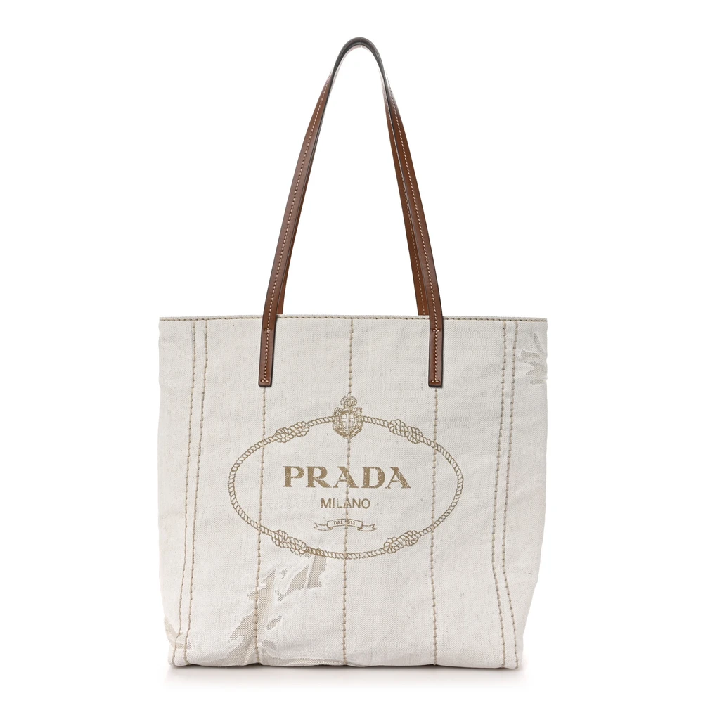Prada NaturaleCognac Vitello Leather Large Mistolino Logo Tote Front Replica handbags