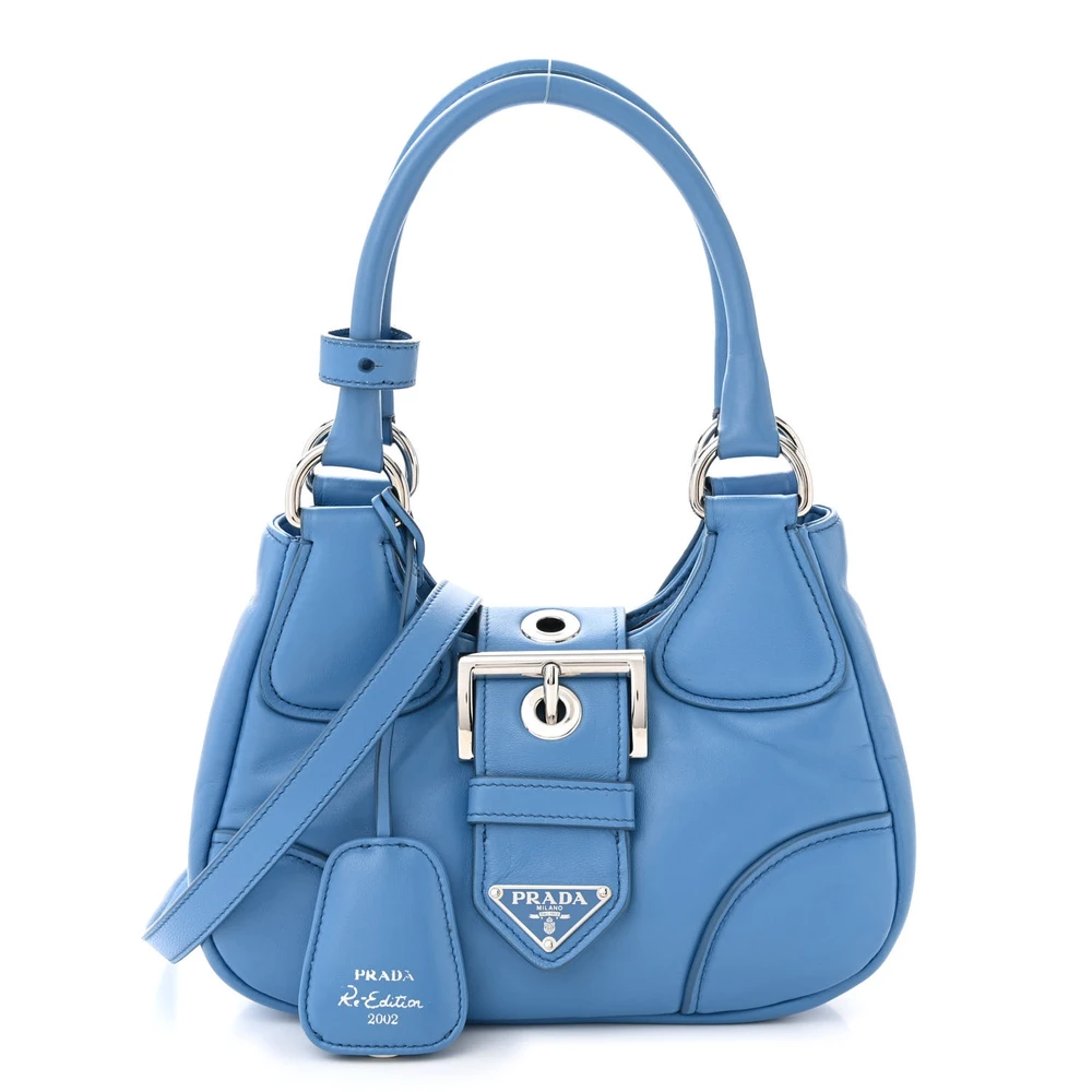 Prada Onda Nappa Leather Medium Soft Padded Re-Edition 2002 Moon Bag Silver Hardware Front Replica handbags