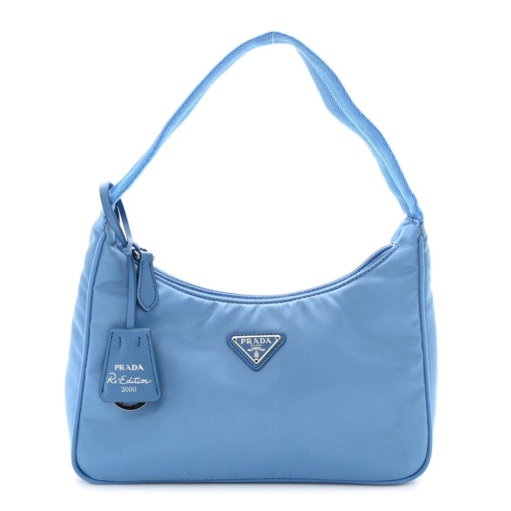 Prada Pervinca Re-Nylon & Saffiano Leather Mini Re-Edition 2000 Bag Silver Hardware Front replica handbags