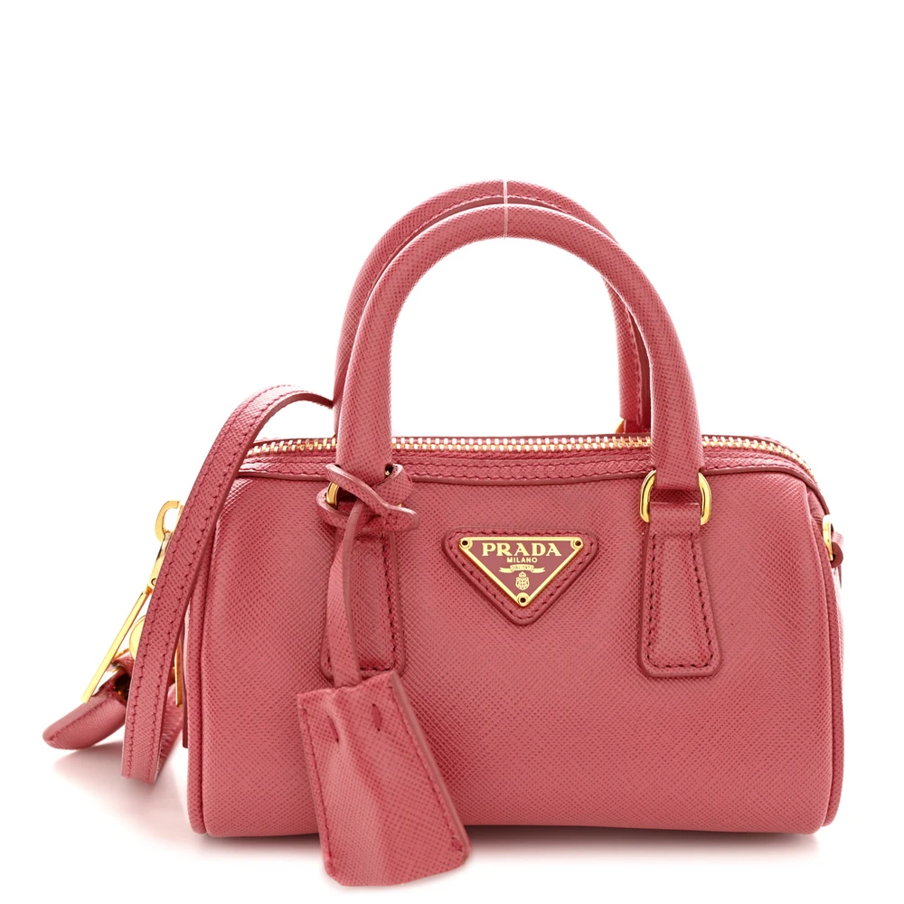 Prada Tamaris Saffiano Lux Leather Mini Convertible Bowler Bag Gold Hardware Front Replica handbags