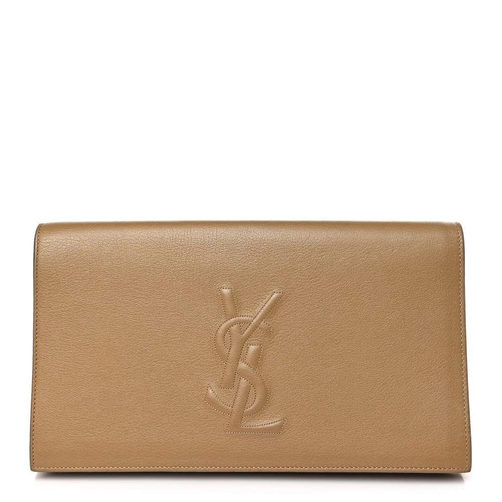 Saint Laurent Beige Calfskin Leather Large Belle De Jour Clutch Front replica handbag