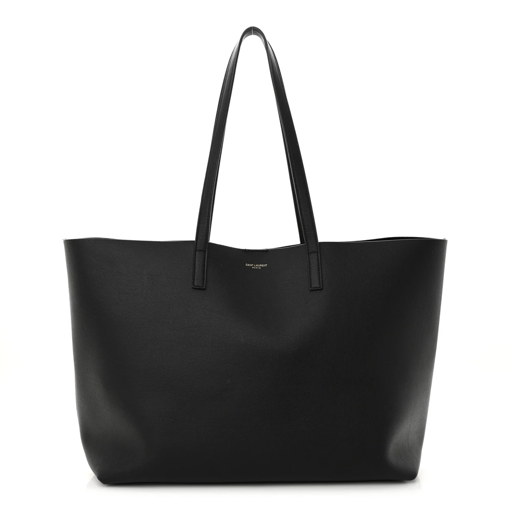 Saint Laurent Black Calfskin Leather Large East West Shopping Tote Front replica handbag