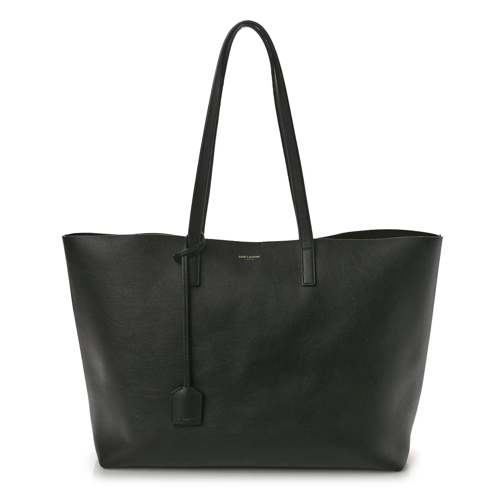 Saint Laurent Black Calfskin Leather Large Shopping Tote Front replica handbag