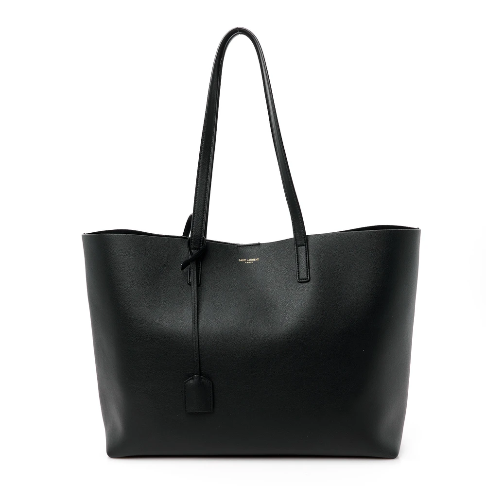 Saint Laurent Black Calfskin Leather Large Shopping Tote Front replica handbag