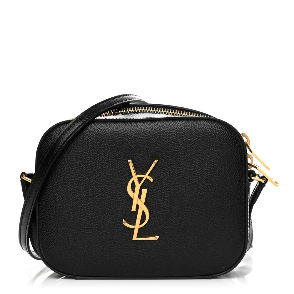 Saint Laurent Black Classic Monogram Grain De Poudre Leather Small Camera Bag Gold Hardware Front replica handbag