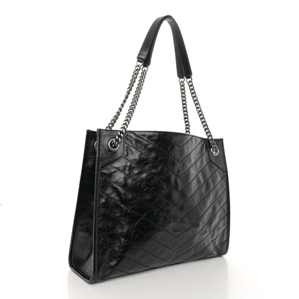 Black Crinkled Saint Laurent Replica Medium Niki Tote in Calfskin - Image 3