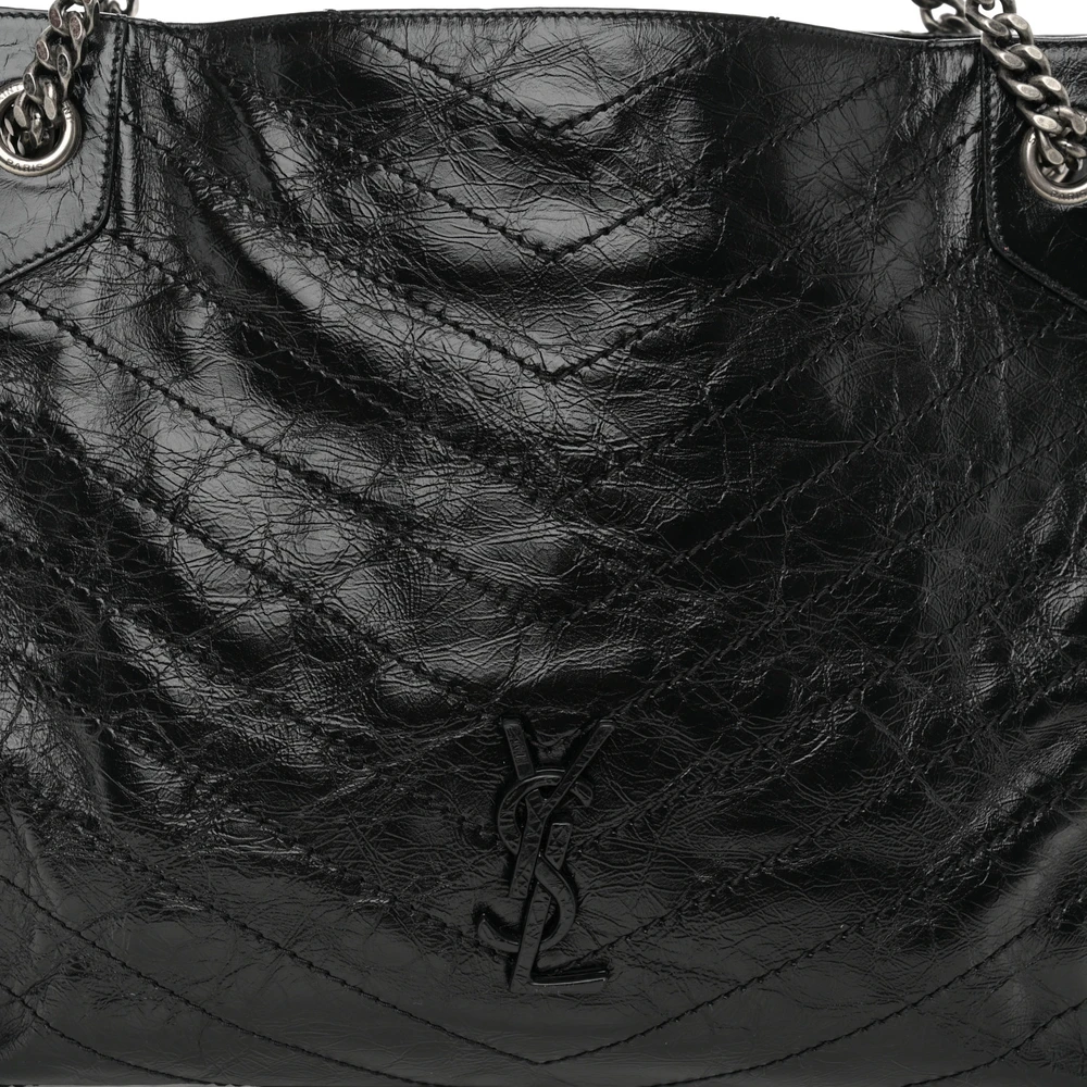 Black Crinkled Saint Laurent Replica Medium Niki Tote in Calfskin - Image 8