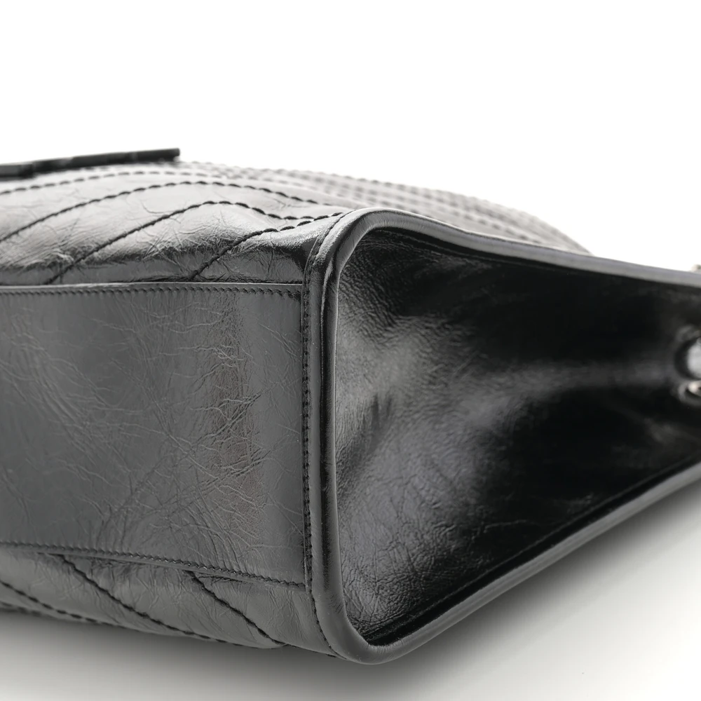 Black Crinkled Saint Laurent Replica Medium Niki Tote in Calfskin - Image 5