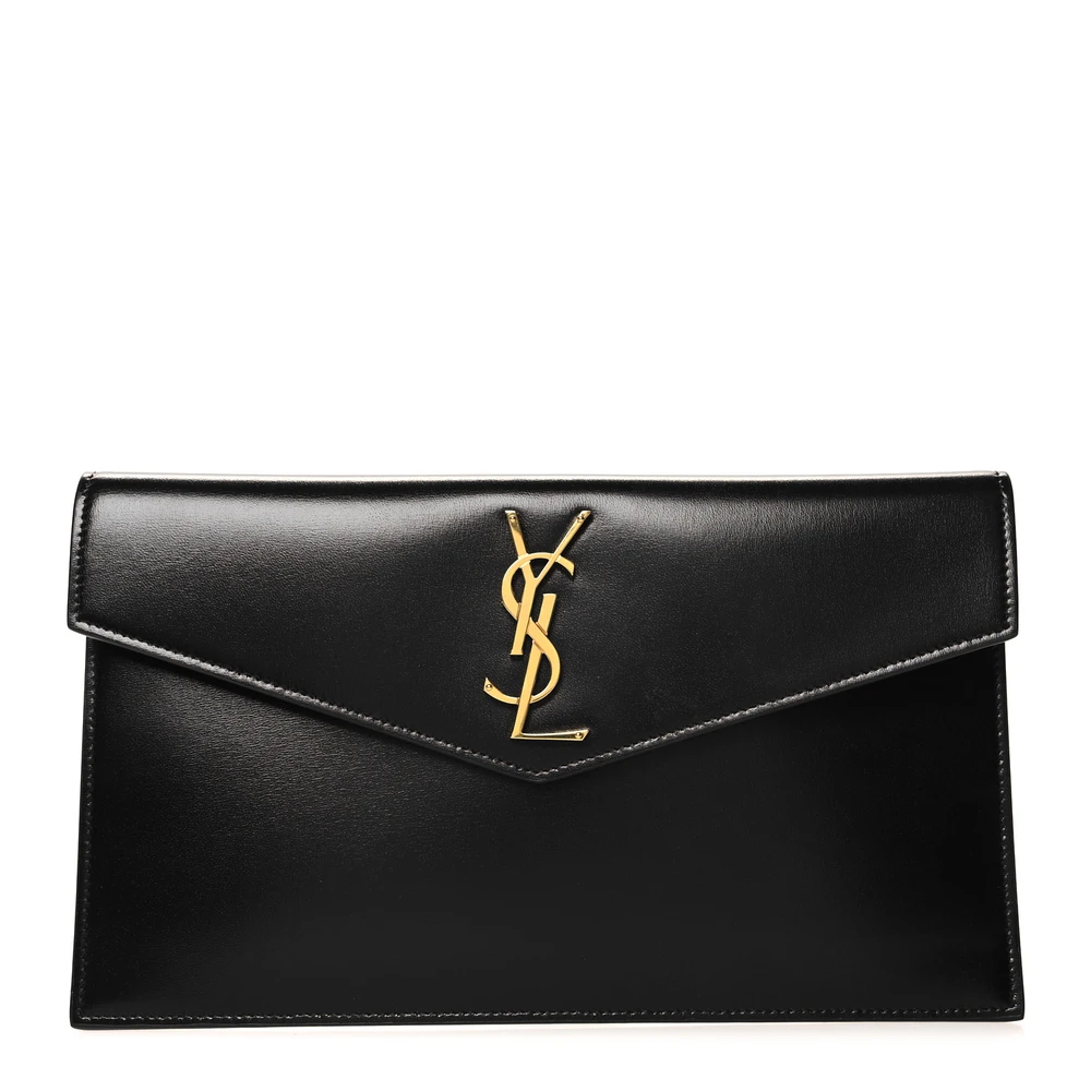 Saint Laurent Black Grain De Poudre Leather Medium Uptown Pouch Gold Hardware Front replica handbag