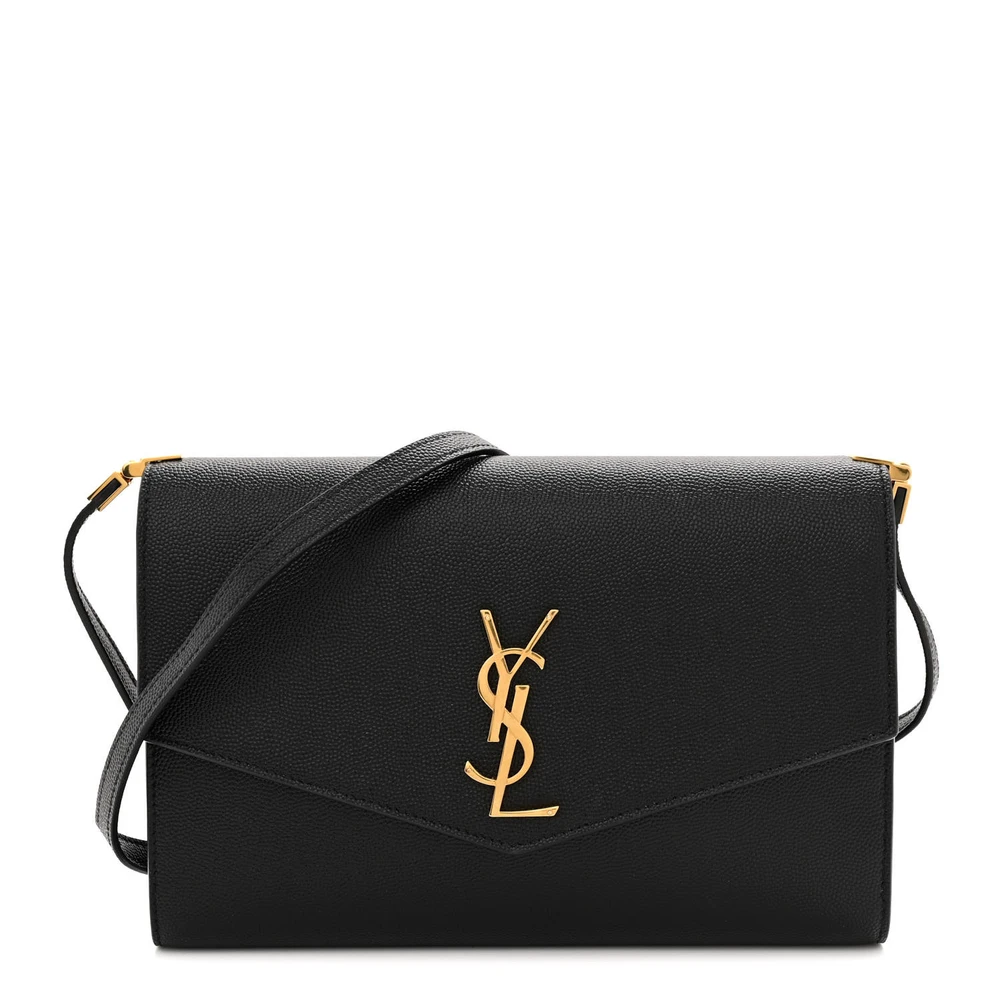 Saint Laurent Black Grain De Poudre Leather Mini Uptown Crossbody Bag Gold Hardware Front replica handbag