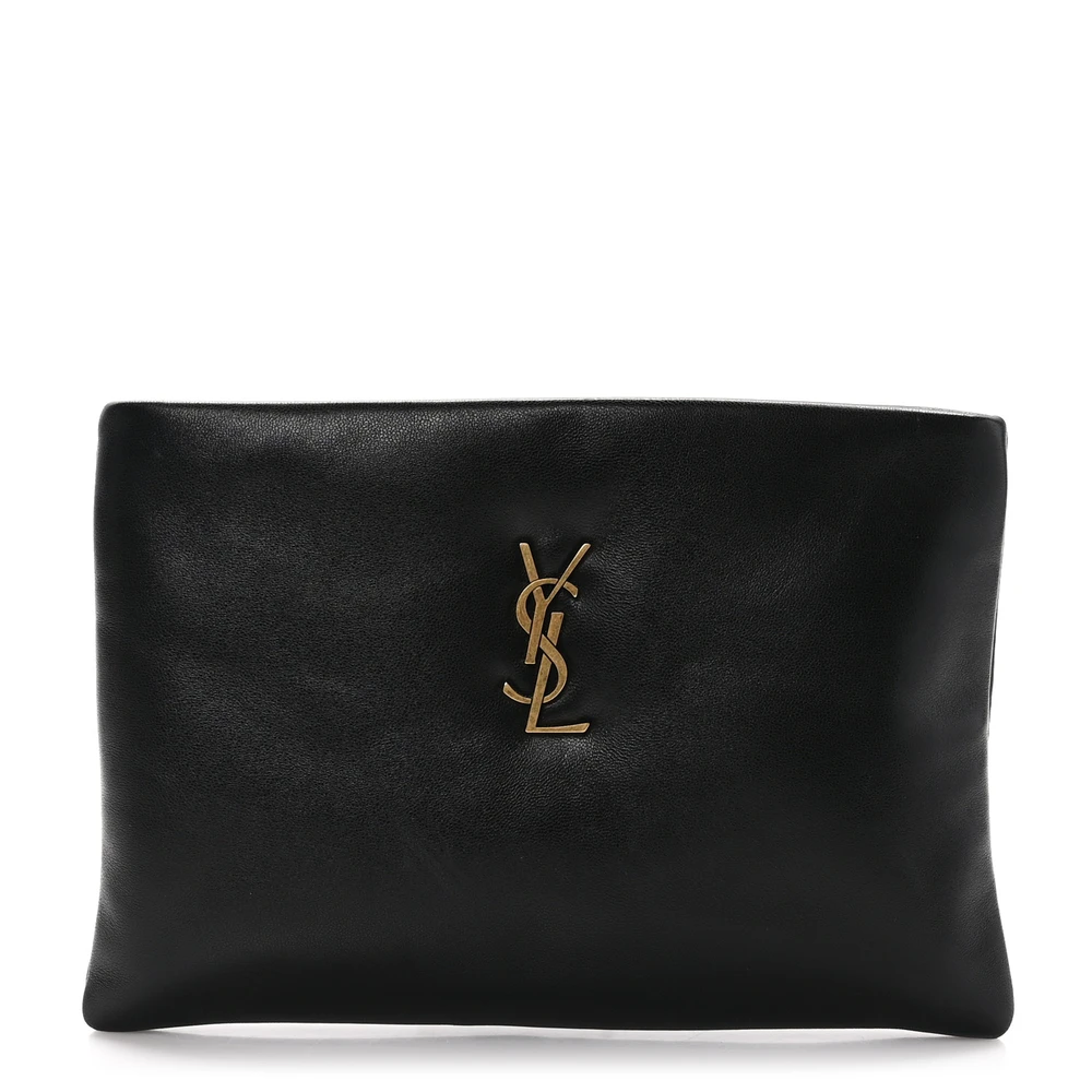 Saint Laurent Black Lambskin Leather Small Calypso Pouch Aged Gold Hardware Front replica handbag