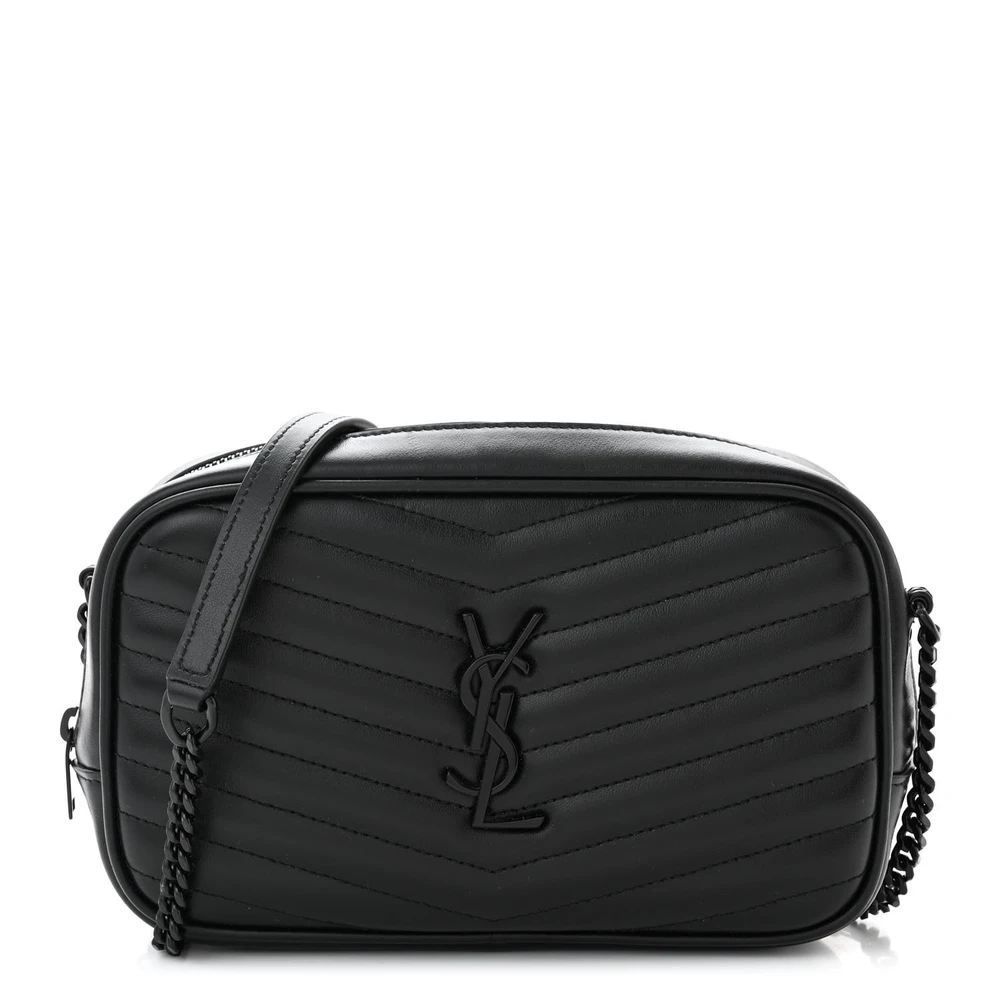 Saint Laurent Black Monochrome Monogram Calfskin Matelasse Leather Mini Lou Camera Bag Black Hardware Front replica handbag
