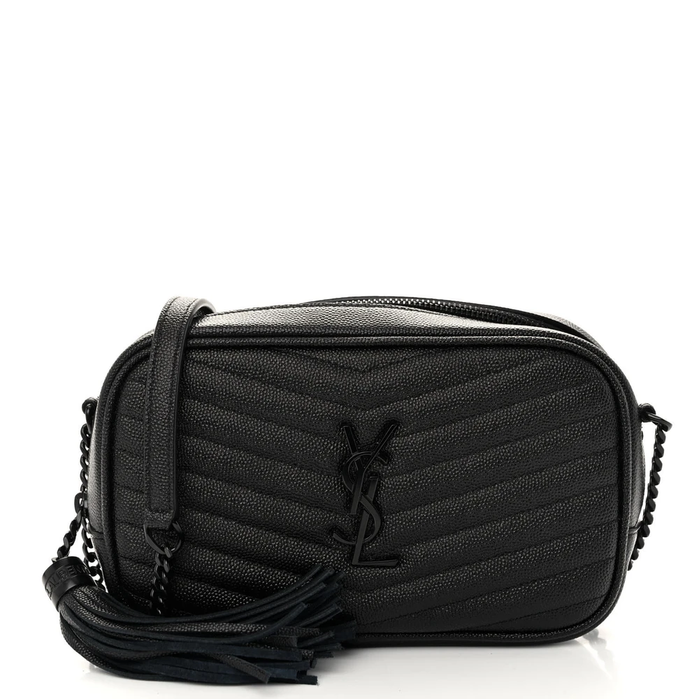 Saint Laurent Black Monochrome Monogram Grain De Poudre Matelasse Leather Mini Lou Camera Bag Black Hardware Front replica handbag