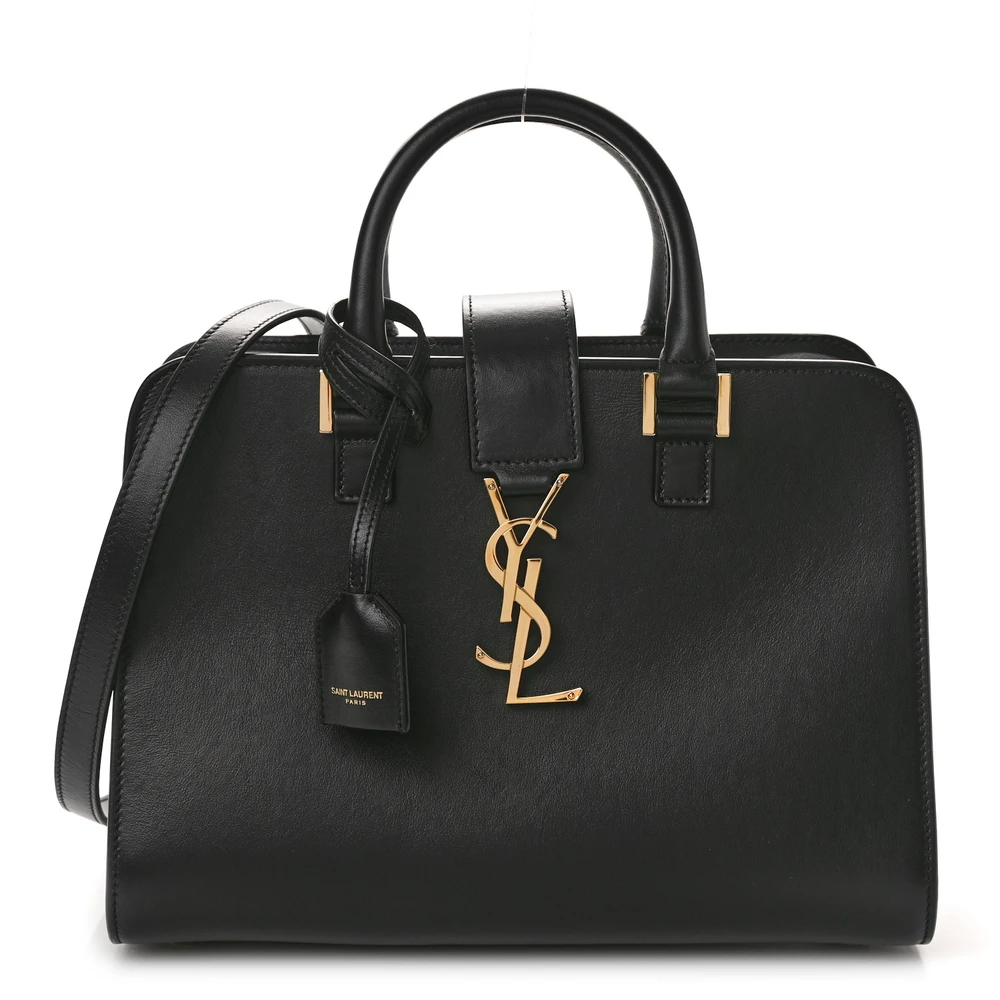 Saint Laurent Black Monogram Calfskin Leather Small Cabas Gold Hardware Front replica handbag