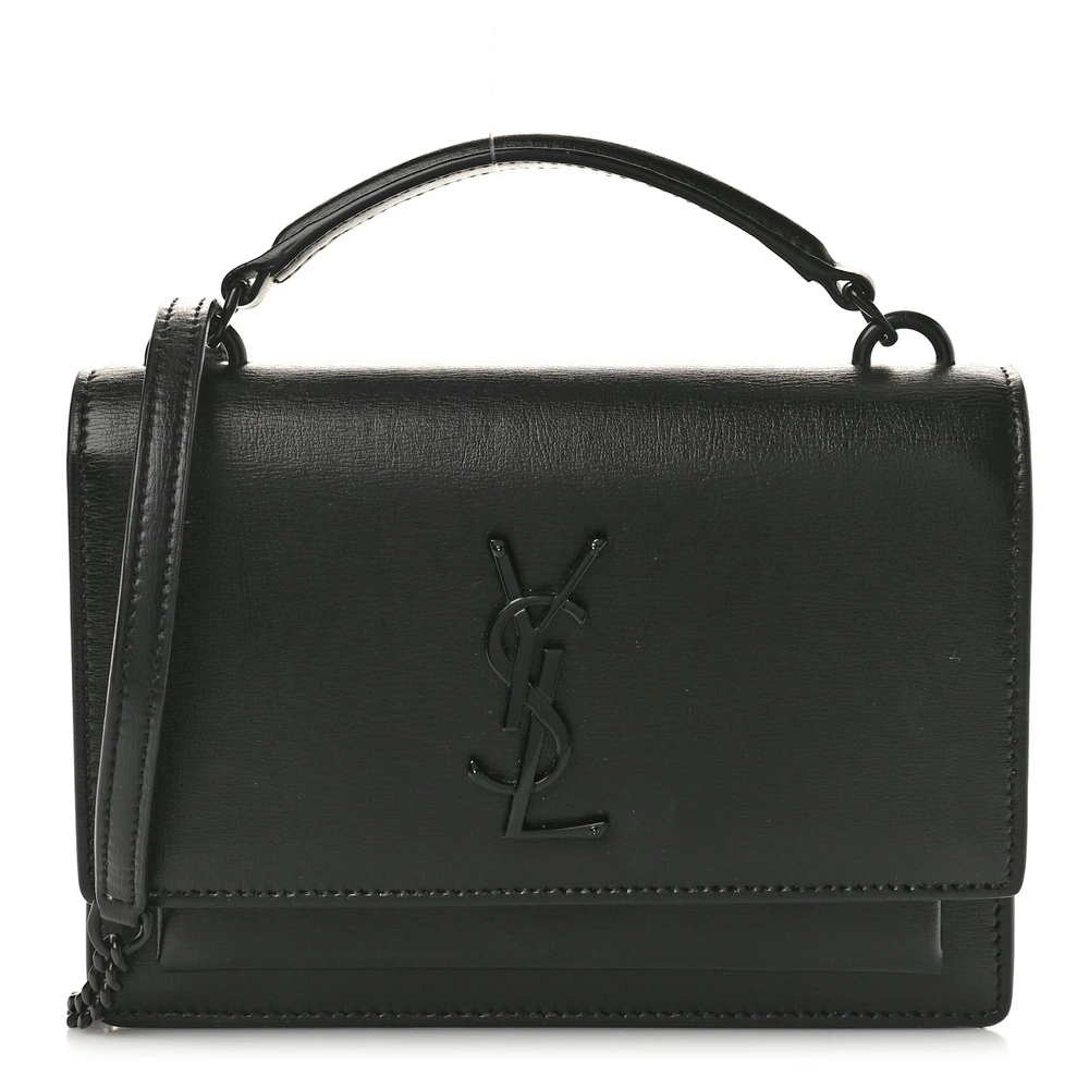 Saint Laurent Black Monogram Calfskin Leather Small Sunset Chain Wallet Black Hardware Front replica handbag