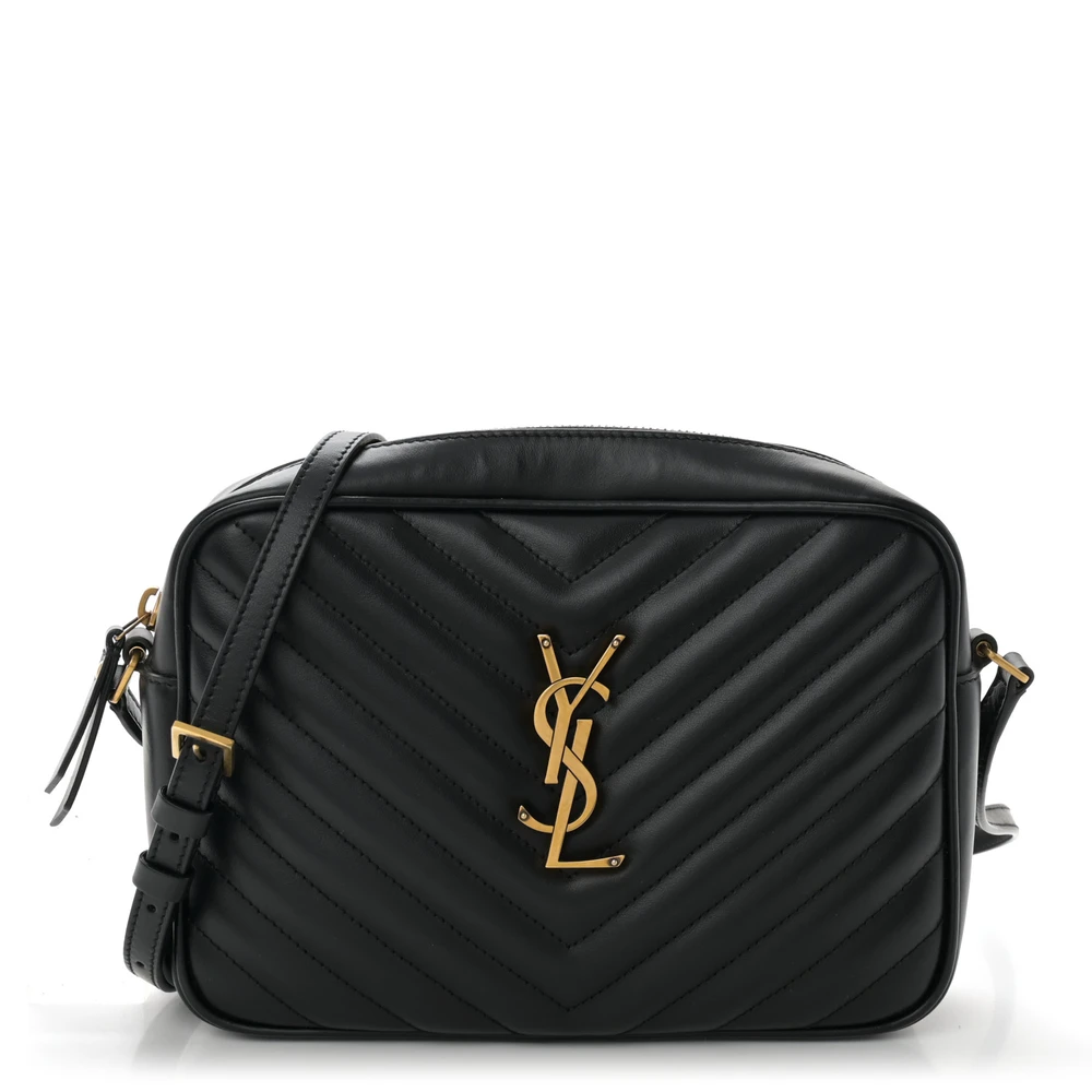 Saint Laurent Black Monogram Calfskin Matelasse Leather Medium Lou Camera Bag Gold Hardware Front replica handbag